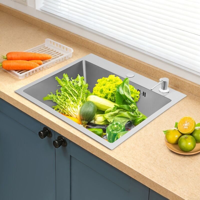 Silber Küchenspüle, Moderne Edelstahlspüle, Einschalen-Küchenspülen-Set