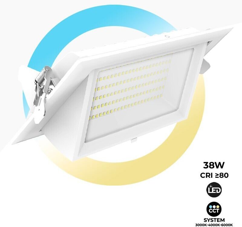 Rechteckiger LED-Einbaustrahler - Schwenkbar - CCT 38W - Weiß -