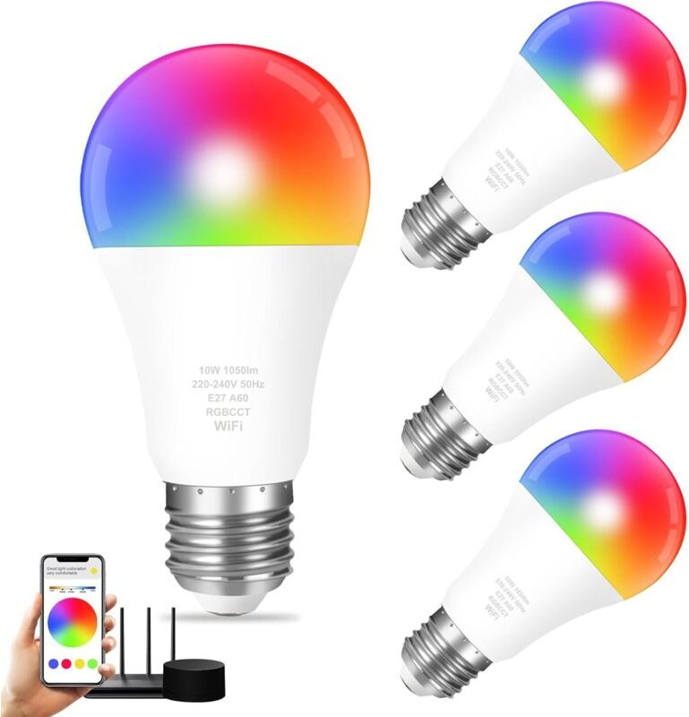 Intelligente WLAN-LED-Lampe E27, 10 W, Farbwechsellampe, App-Steuerung, kompatibel mit Alexa/Google Home, RGB + CCT, dim...