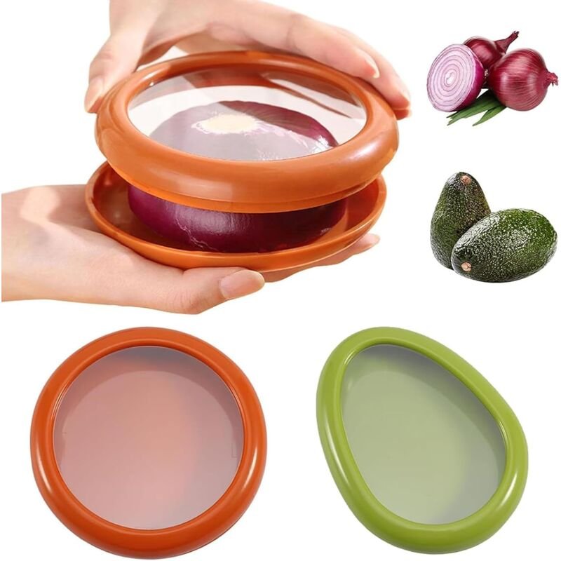 Set mit 2 Obst-Aufbewahrungsbehältern – wiederverwendbare Obstbox, Avocado-Zwiebel-Box – fruchtförmige Spardose – Aufbew...