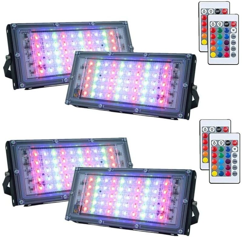 Crediri 4er-Pack dimmbare RGB-LED-Flutlichter für den Außenbereich, wasserdichte IP66-Flutlichter mit Fernbedienung, 16 ...