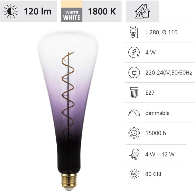 Eglo - led Leuchtmittel Zylinder E27 4W schwarz-violett Leuchtmittel