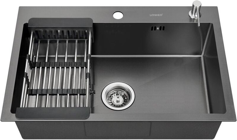 68 x 45 cm Küchenspüle Edelstahl Einbauspüle mit Seifenspender und Ablaufkorb, Küchenspüle mit Siphon und Ablaufsystem, ...