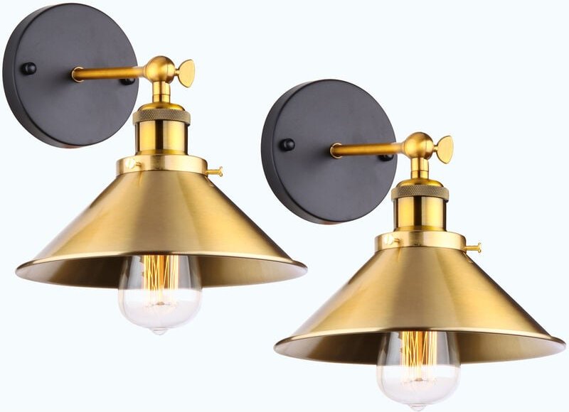 2er Wandleuchte, Vintage Industrielle Wandlampe aus Metall mit Ø22cm Lampenschirm für Schlafzimmer Wohnzimmer Esszimmer ...