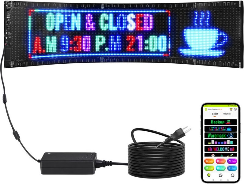 Vevor Programmierbares LED-Schild, P5-Vollfarb-LED-Scrolling-Panel, DIY-Anzeigetafel, Bluetooth-App-Steuerung, Text, Mus...