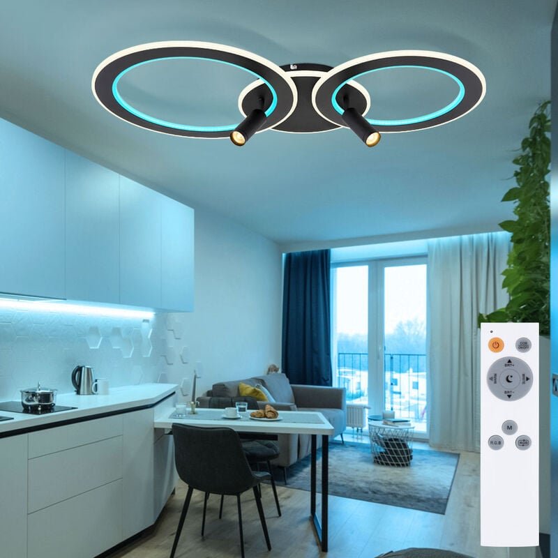 Led Deckenleuchte Deckenlampe Wohnzimmerlampe Esszimmerleuchte, Metall schwarz Acryl, dimmbar Fernbedienung rgb cct Spot...