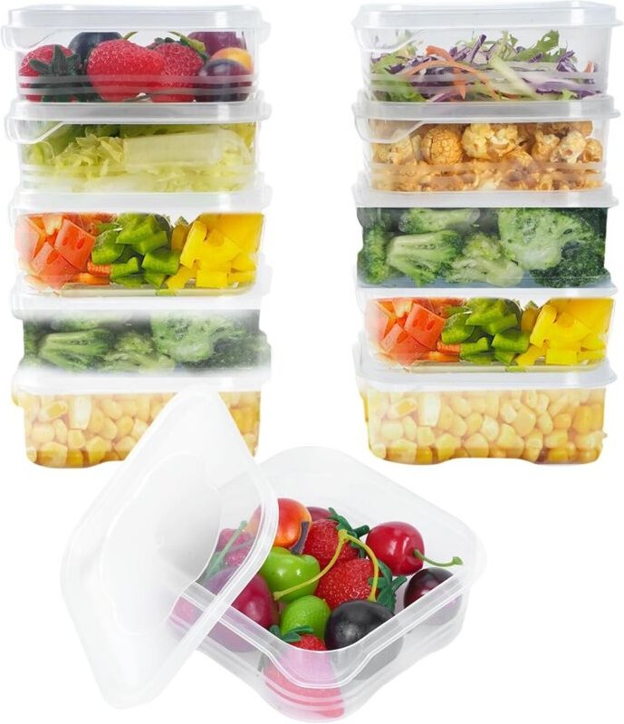 10 luftdichte, mikrowellen- und gefriergeeignete Kunststoffbehälter (350 ml) für Mahlzeiten unterwegs, inklusive Deckel