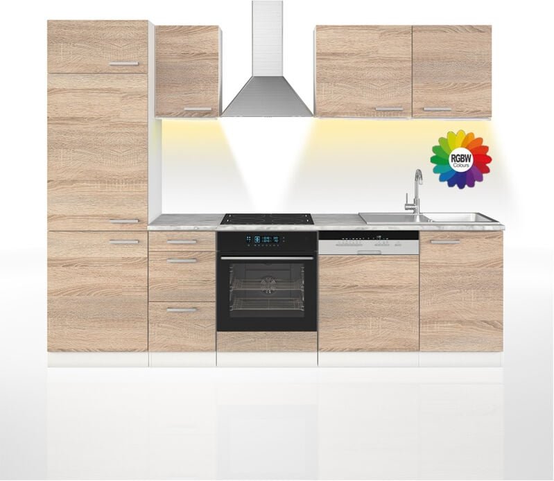 Vicco - Küchenzeile Optima, Sonoma, 270 cm ohne Arbeitsplatte mit LED-Leisten