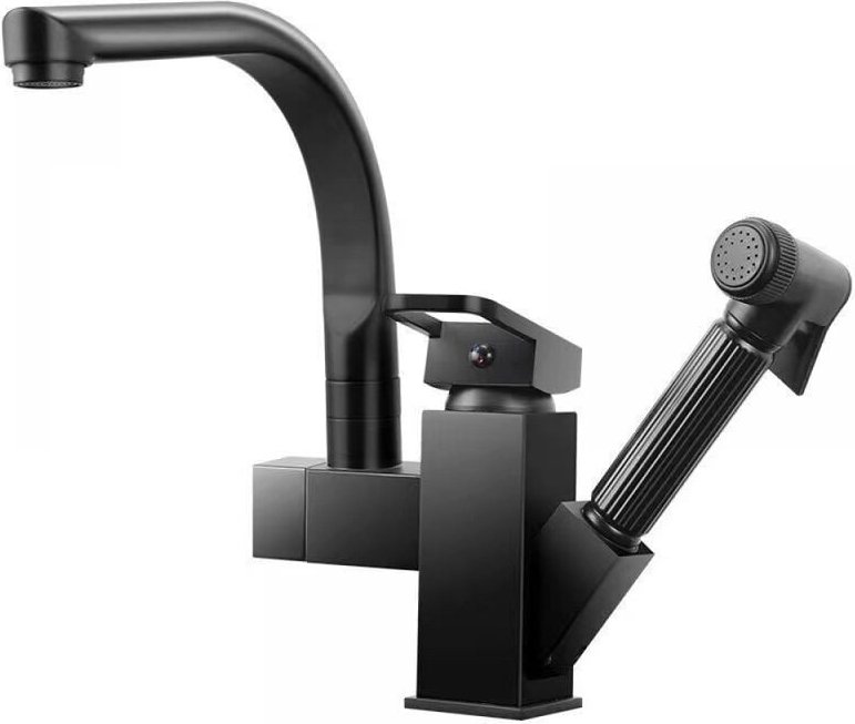 Küchenarmatur mit versenkbarer, arretierbarer Brause – 360° schwenkbar – Einhebelmischer und versenkbarer Brause – schwa...