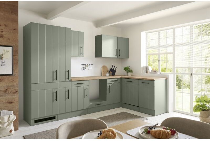 L Küche Einbauküche Winkelküche Landhaus Leerblock Grün Anton 310 cm Respekta