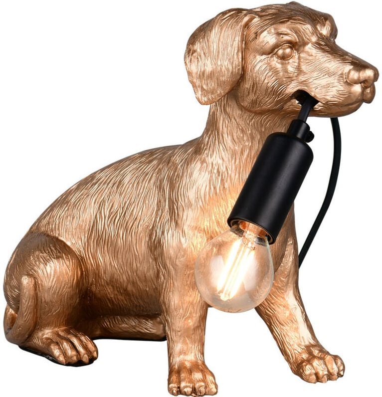 Tischleuchte Tischlampe Dackel goldfarben Wohnzimmerleuchte Figur, Kabelschalter, 1x E14 Fassung, LxBxH 28x13x23,5 cm