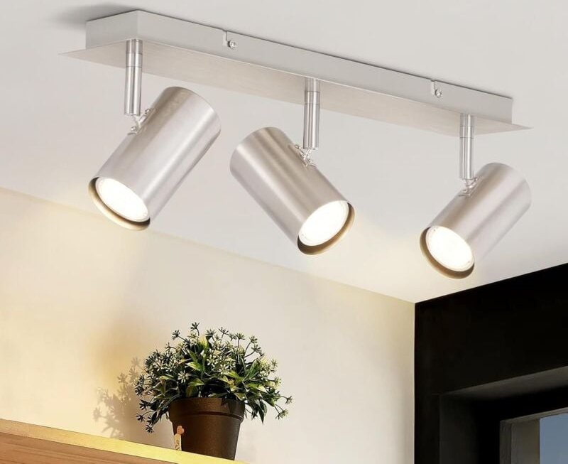 Deckenstrahler 3 Flammig Flurlampe Nickel - Deckenleuchte led GU10 Deckenspots Modern Wohnzimmerlampe Schwenkbar 330°Wan...