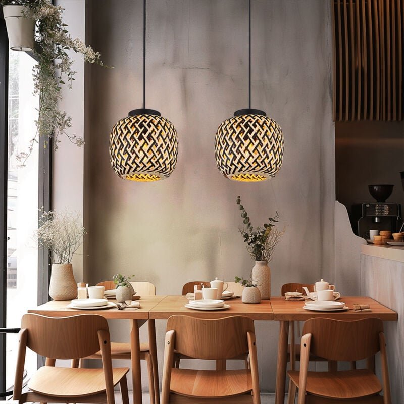 Hängelampe Hängeleuchte Pendelleuchte Esstischlampe Wohnzimmerleuchte Küchenlampe, Höhenverstellbar Bambus Natur Metall ...