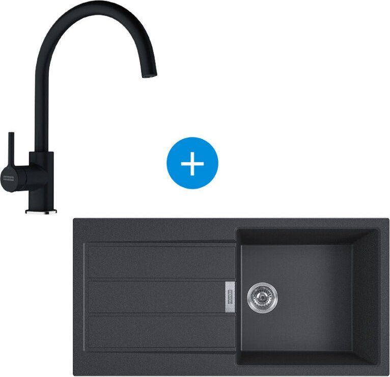 Franke Sirius Einbauspüle 100×50cm 1 Becken mit Abtropffläche, Tectonite, Onyx + Spültisch-Einhandmischers, Fragranit, O...