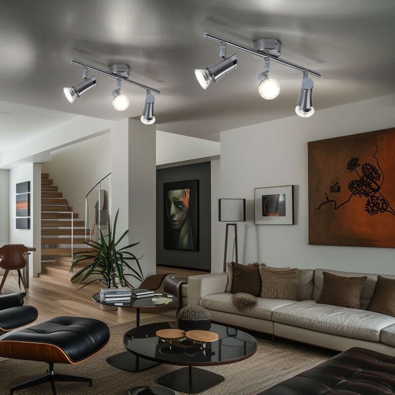 Deckenleuchte Spotleiste Deckenlampe mit beweglichen Spots 3 flammiger Deckenstrahler, Metall chrom nickel matt, 3x GU10...