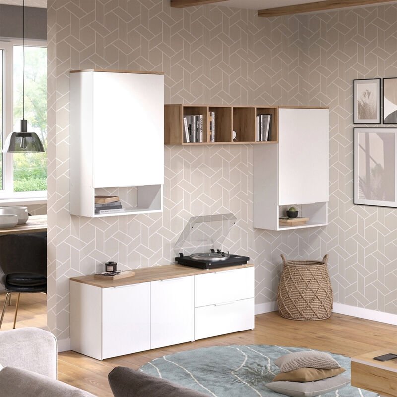 Vicco - Wohnwand Wido, Weiß/Sonoma, 5 Teile