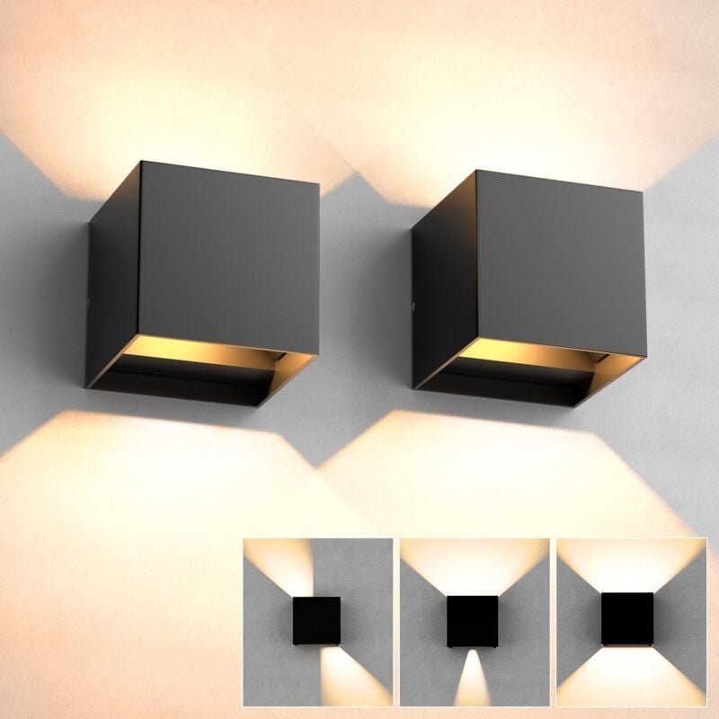 2 Stück Außen-/Innenwandleuchte, LED-Wandlampe IP65 wasserdicht 12W 3000K Warmweiß Wandleuchten Einstellbarer Abstrahlwi...