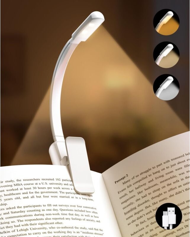 Wiederaufladbare Leselampe, LED-Leseleuchte, augenschonende Leseleuchte mit 3 Farben und stufenloser Dimmung