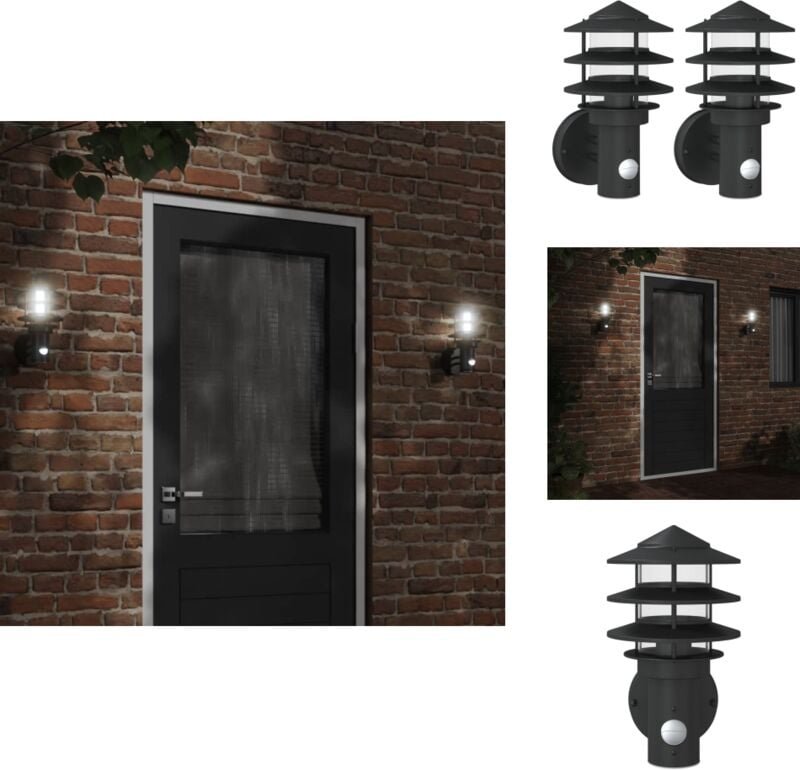 Vidaxl - Außenwandleuchten mit Bewegungsmelder 2 Stk. Schwarz Edelstahl - Outdoor-Beleuchtung - Gartenbeleuchtung - Wand...