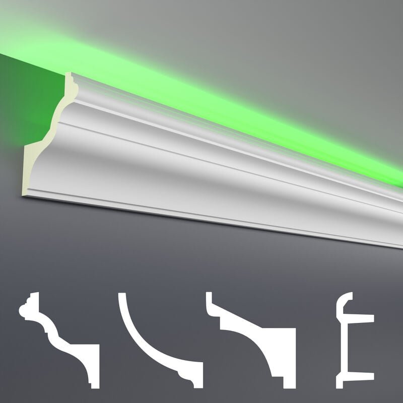 Thumbnail - Led Stuckleisten aus pu - lichtundurchlässig, Variantenvielfalt & vorgrundiert - Sparpakete: LED-6 / 130x100mm, 2 Meter