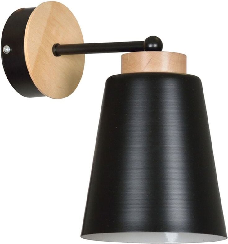 Skandinavische Wandlampe Schwarz Metall Holz E27