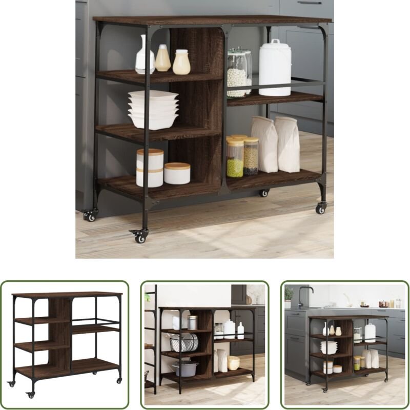 Holz Küchenwagen - Küchenwagen Braun Eichen-Optik 100x45x89,5 cm Holzwerkstoff