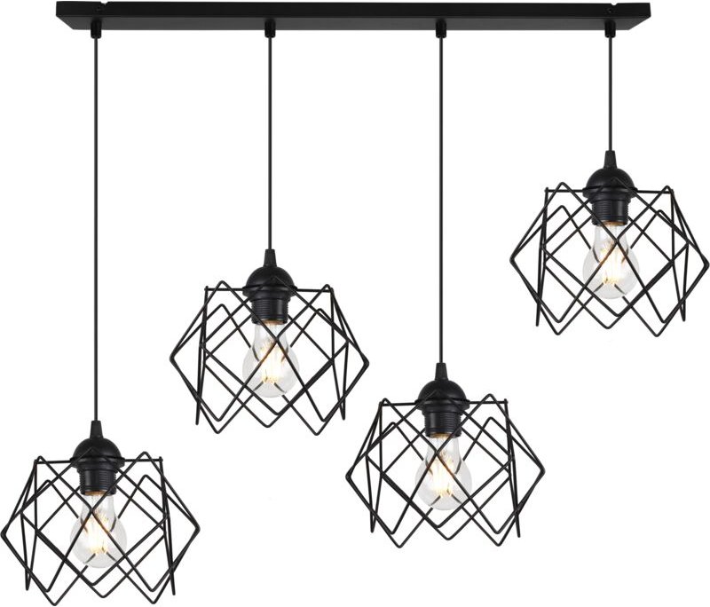 Stella Hängelampe 4 Flacher Schwarzer Lampenschirm E27