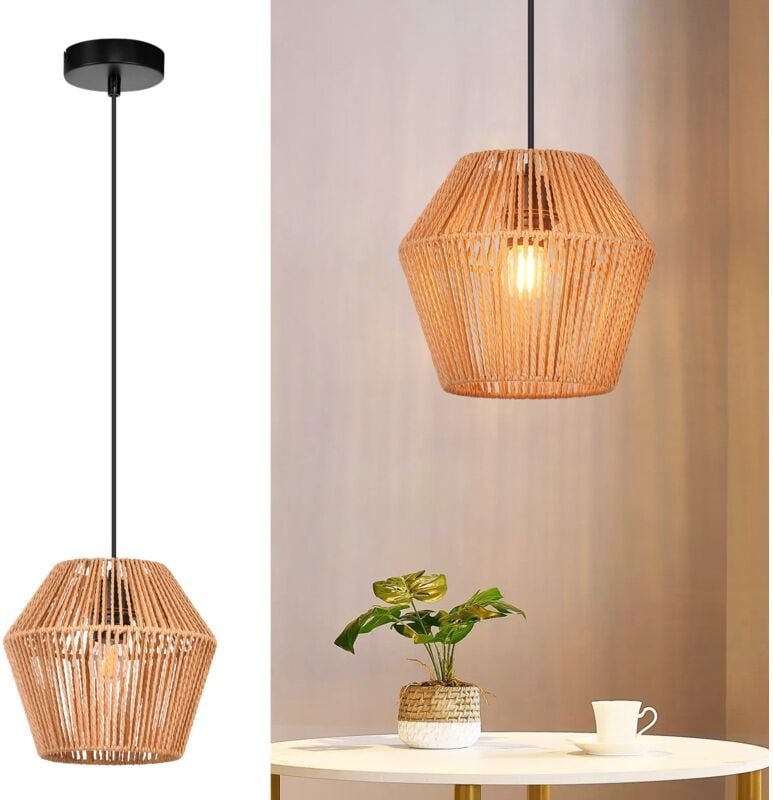 Hängelampe Vintage Rattan Pendelleuchte: Boho Esszimmerlampe 150 cm E27 Hängeleuchte Rustikal Esstischlampe Hängend Max....