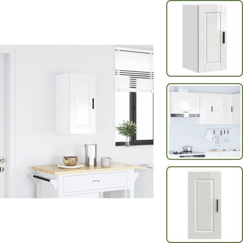 The Living Store Küchen-Hängeschrank Porto Hochglanz-Weiß Holzwerkstoff - Wandregal