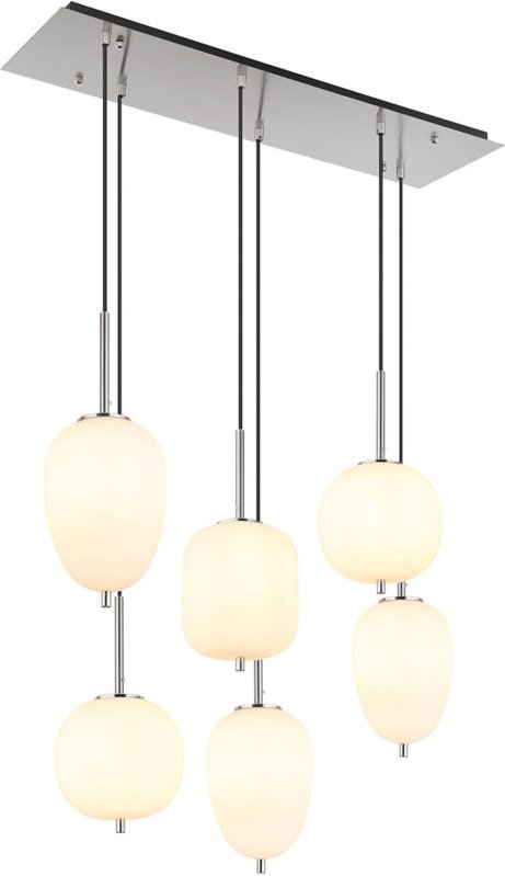 Pendelleuchte Hängelampe Deckenleuchte 6-Flammig Küchenlampe Metall Glas l 80 cm