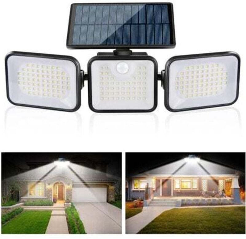 Thumbnail - Solarleuchte Außen Bewegungsmelder, 3 Köpfe 180 led Solarleuchte Außen IP65 Wasserdicht Solar Außenbeleuchtung 3 Modi St...