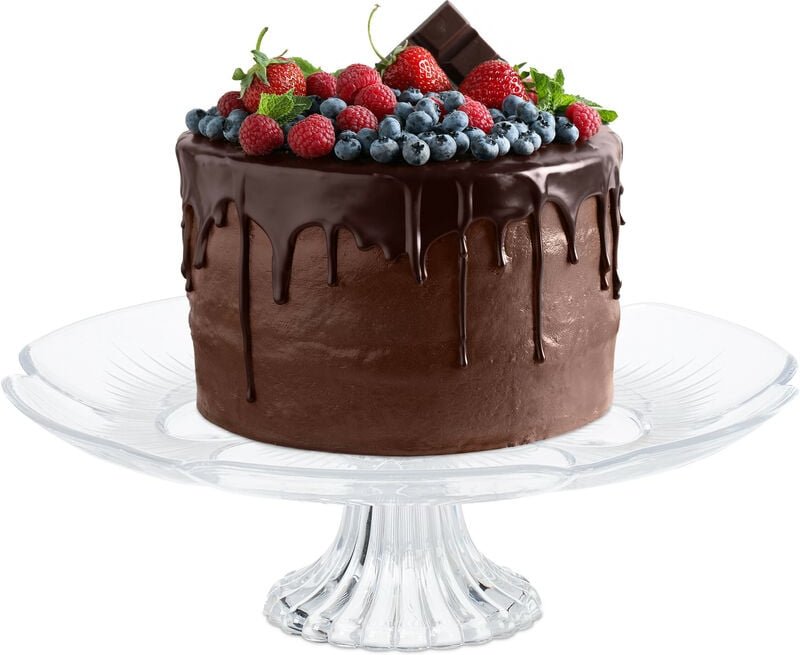 Relaxdays - Tortenplatte aus Kunststoff, Servierständer, HxD: 10 x 29 cm, Obstschale mit Fuß, Kuchenständer, transparent