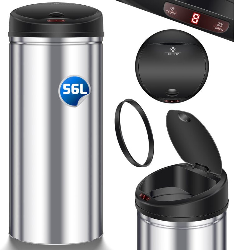 KESSER® Automatik Sensor Mülleimer Abfalleimer Abfall EDELSTAHL Papierkorb 56 Liter SILBER