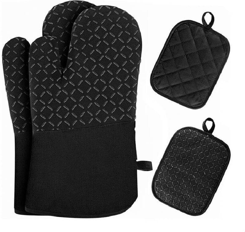 Set mit 4 Ofenhandschuhen aus Silikon und Baumwolle, 30 x 18 x 3,5 cm