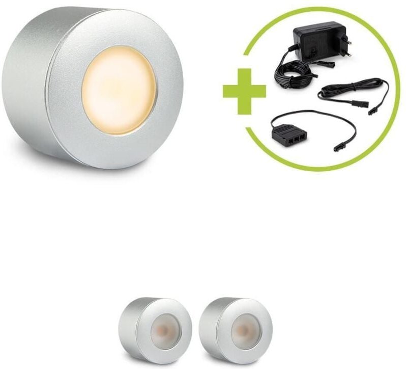 Aufbau/Einbaustrahler Mini Bergamo 3W 2700K IP44 - Farbe: silber - Anzahl: 3x