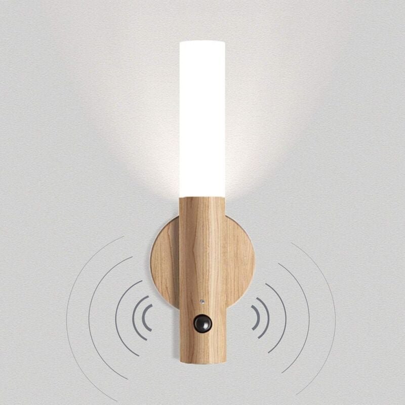 Thumbnail - Led Wandleuchte Holz Vintage Akku Wandlampe Bewegungsmelder usb Wiederaufladbar Kabellos Magnetisch Nachtlampe Kinderbel...