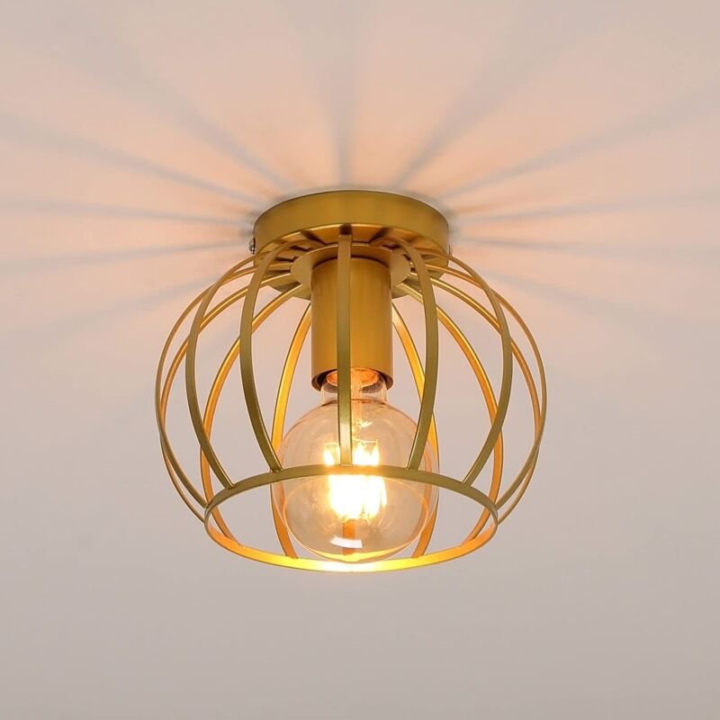 Goeco - Deckenleuchte Vintage E27 Basis Cage Deckenlampe Für Küche Esszimmer Schlafzimmer Flur Flur Eingang Balkon Gold