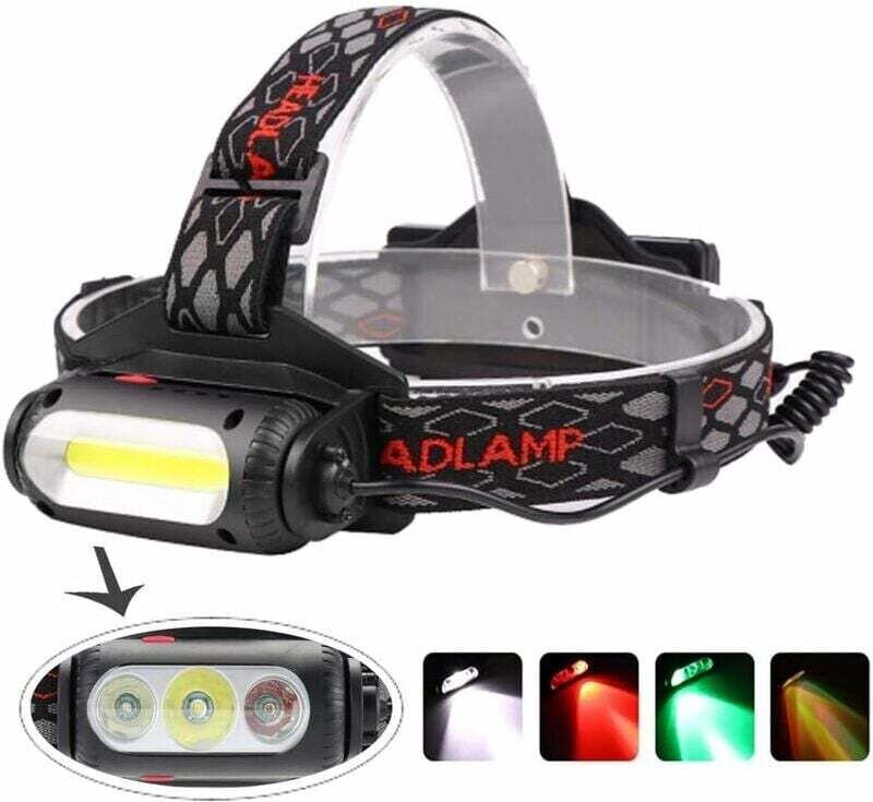 Wiederaufladbare Stirnlampe, leistungsstarke 1000 Lumen COB-LED-Stirnlampe mit rotem/grünem/weißem Licht zum Angeln, Cam...