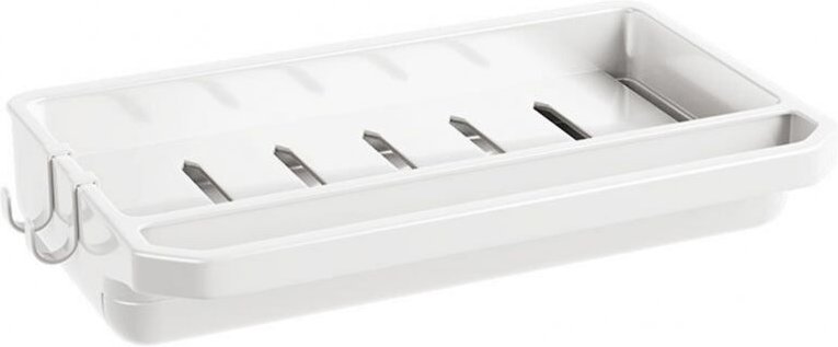 BEBUSINGOTO Weißes, an der Wand montiertes Abtropfgestell für die Küche mit 2 Haken für Putzlappen und Wasserhahn