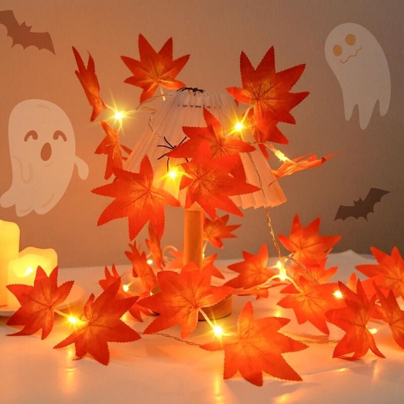 Lichterkette für Herbstdekoration, 3 m, 20 LEDs, batteriebetrieben, mit 6-Stunden-Timer, Lichterkette mit Ahornblättern ...