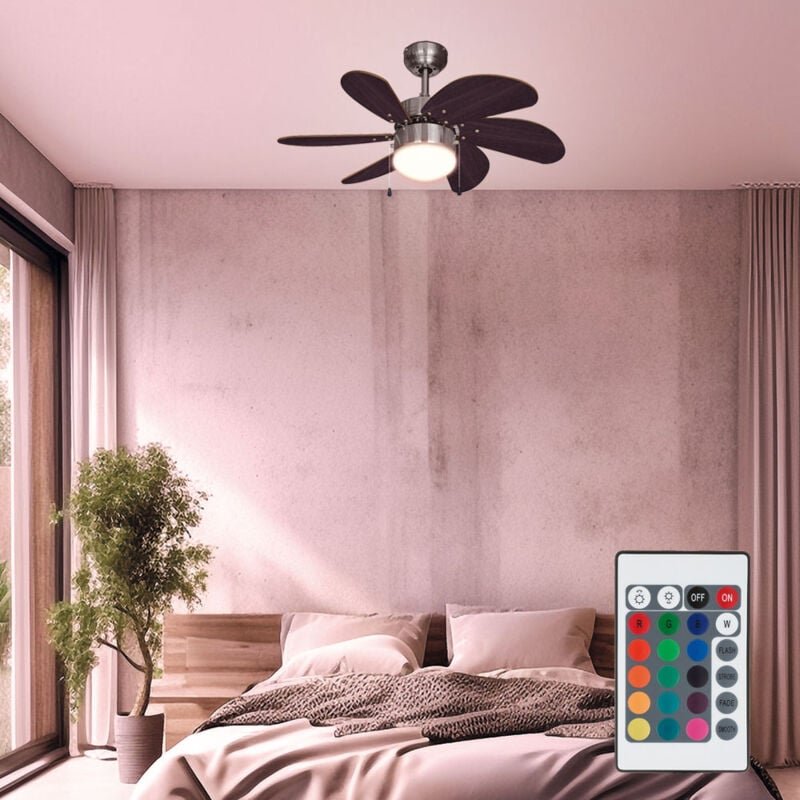 Deckenventilator Zugschalter Ventilator Vor und Rücklauf Deckenleuchte Lüfter, Holz braun, Titan, Fernbedienung dimmbar,...