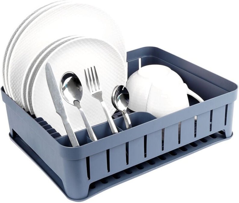 Practical graphite colored dish rack with flexible drip tray 8239
