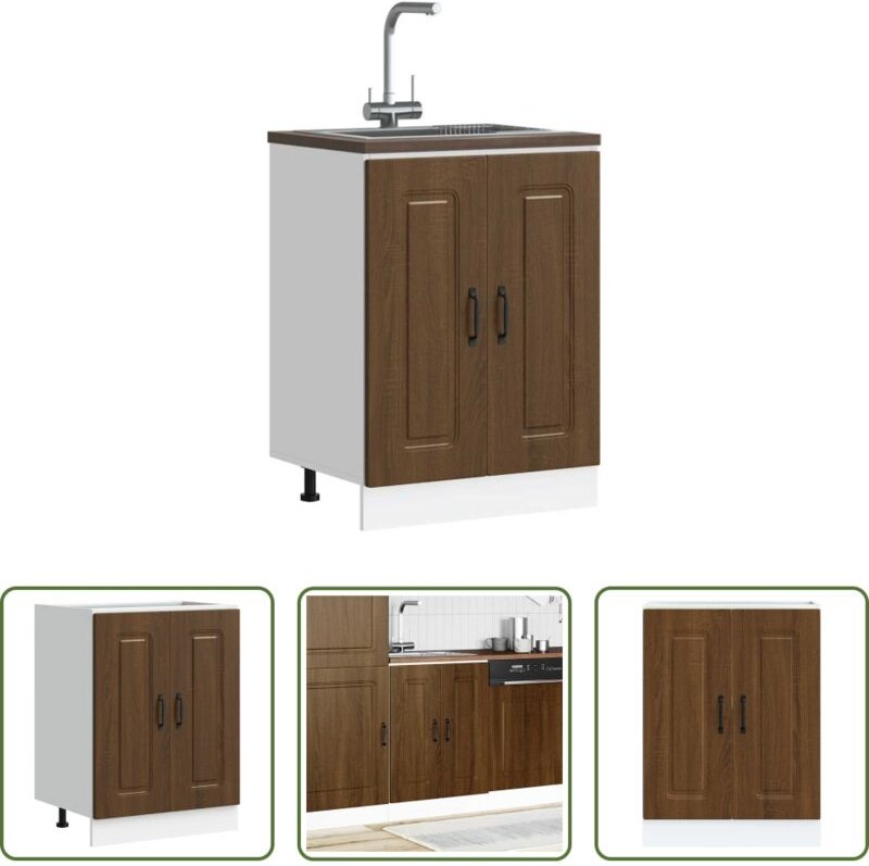 vidaXL Holzwerkstoff - Spülenunterschrank Kalmar Braun Eichen-Optik 60x46x81,5 cm
