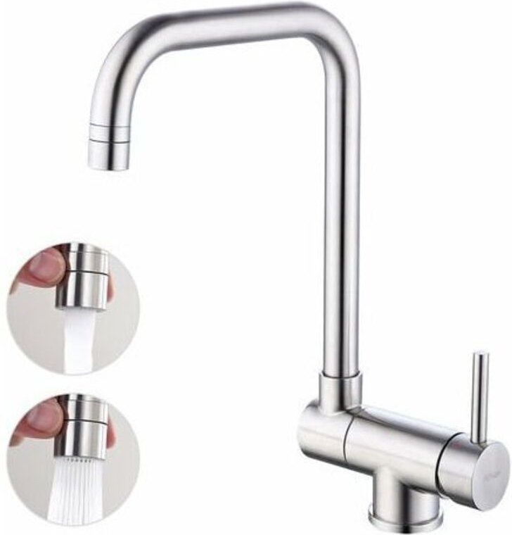 Küchenarmatur mit 360° drehbarem, klappbarem Auslauf aus gebürstetem Nickelstahl, klappbarer Küchenhahn für Spülbecken a...