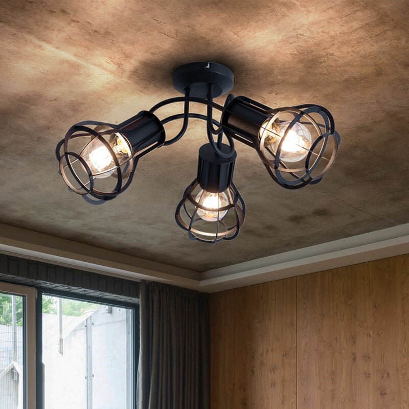Globo - Deckenleuchte Deckenlampe Gitter Wohnzimmer schwarz 3 flammig Rondell, Metall, 3x E27 Fassungen, DxH 47x25 cm