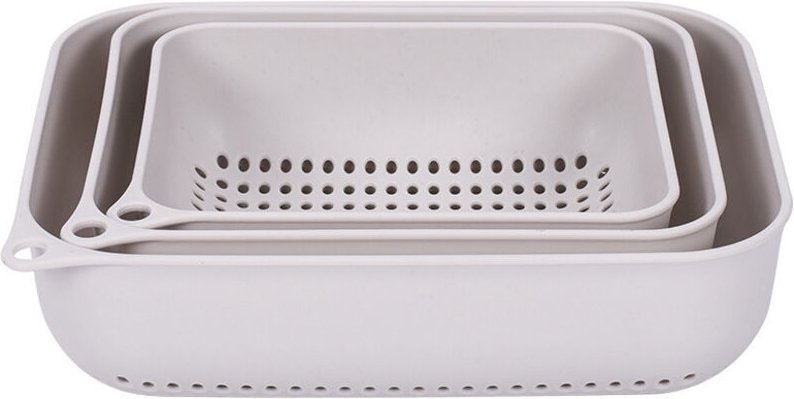 3er-Set Küchensieb-Abtropfkorb für Obst und Gemüse – Grau – 3 Stück