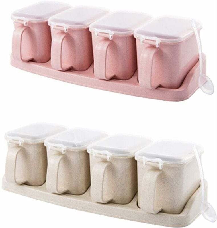 2-teilige Gewürzbox mit 4 Fächern, Gewürzbox, Würzmittelbox, Küchenutensil, für Zucker, Gewürze, Salz, Pfefferpulver (Be...