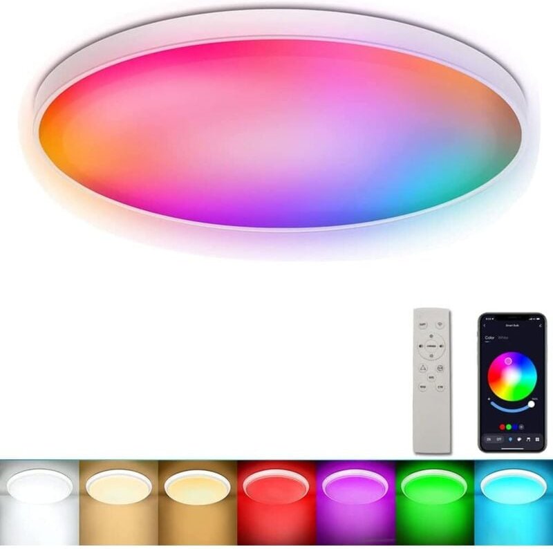 Intelligente LED-Deckenleuchte mit Fernbedienung, 24 W, 30 cm, 2400 lm, 2700–6500 K, mehrere Farben, Syn-App, Musik, Far...