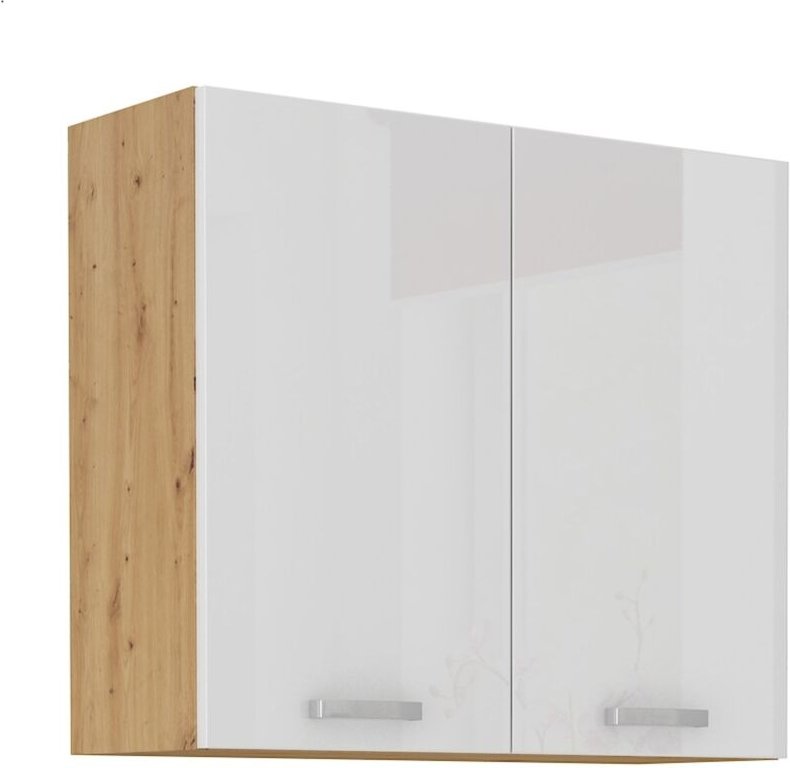 Thumbnail - Küchen Preisbombe - Hängeschrank 80 cm Eiche Artisan + Weiß Hochglanz Küchenzeile Küchenblock Küche