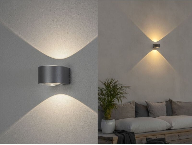 Kleine LED Up and Down Außenwandleuchte GELA in Anthrazit, Höhe 6,5cm